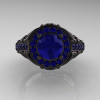 Italian 14K Black Gold 1.0 Ct Blue Sapphire Engagement Ring Wedding Ring R280-14KBGBS-3