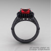 High Fashion 14K  Matte Black Gold 3.0 Ct Ruby Black Diamond Designer Wedding Ring R407-14KMBGBDR-2
