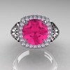 High Fashion 14K White Gold 3.0 Ct Pink Sapphire Diamond Designer Wedding Ring R407-14KWGDPS-3