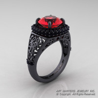 High Fashion 14K  Matte Black Gold 3.0 Ct Ruby Black Diamond Designer Wedding Ring R407-14KMBGBDR-1