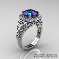 High Fashion 14K White Gold 3.0 Ct Color Change Alexandrite Diamond Designer Wedding Ring R407-14KWGDAL-1