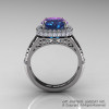 High Fashion 14K White Gold 3.0 Ct Color Change Alexandrite Diamond Designer Wedding Ring R407-14KWGDAL-2