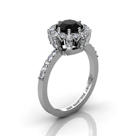 Classic Bridal 14K White Gold 1.0 Ct Black and White Diamond Solitaire Ring R408-14KWGDBD-1
