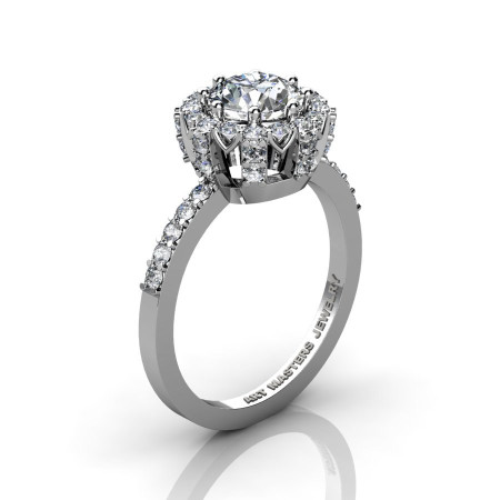 Classic Bridal 14K White Gold 1.0 Ct White Sapphire Diamond Solitaire Ring R408-14KWGDWS-1