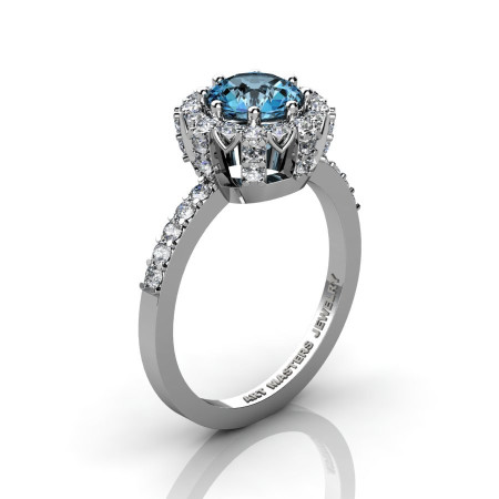 Classic Bridal 14K White Gold 1.0 Ct Blue Topaz Diamond Solitaire Ring R408-14KWGDBT-1