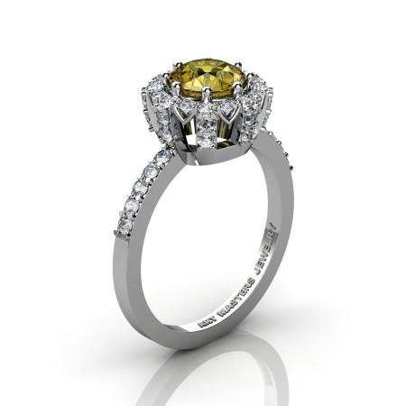 Classic Bridal 14K White Gold 1.0 Ct Yellow Sapphire Diamond Solitaire Ring R408-14KWGDYS-1