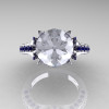 14K White Gold French Vintage 3.0 Carat White and Blue Sapphire Solitaire Blazer Ring R401-14KWGBSWS-3