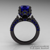 Exclusive French 14K Black Gold 3.0 Ct Blue Sapphire Solitaire Wedding Ring R401-14KBGBS-2
