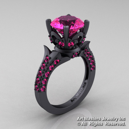 French 14K Matte Black Gold 3.0 Ct Pink Sapphire Solitaire Wedding Ring R401-14KGBGPS-1