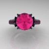 French 14K Matte Black Gold 3.0 Ct Pink Sapphire Solitaire Wedding Ring R401-14KGBGPS-3