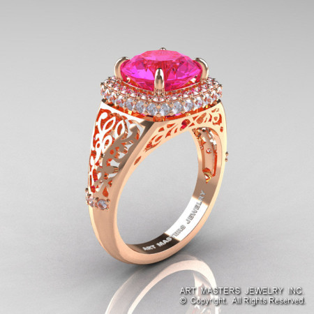 High Fashion 14K Rose Gold 3.0 Ct Pink Sapphire Diamond Designer Wedding Ring R407-14KRGDPS-1
