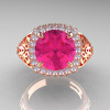 High Fashion 14K Rose Gold 3.0 Ct Pink Sapphire Diamond Designer Wedding Ring R407-14KRGDPS-3