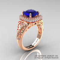 High Fashion 14K Rose Gold 3.0 Ct Blue Sapphire Diamond Designer Wedding Ring R407-14KRGDBS-1