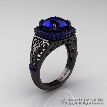 High Fashion 14K Black Gold 3.0 Ct Blue Sapphire Designer Wedding Ring R407-14KBGBS-1