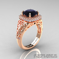 High Fashion 14K Rose Gold 3.0 Ct Back and White Diamond Designer Wedding Ring R407-14KRGDBD-1