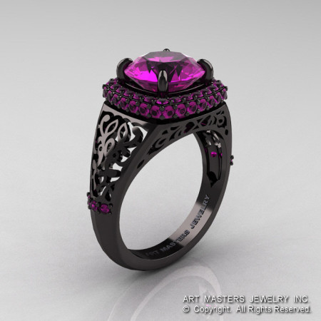 High Fashion 14K Black Gold 3.0 Ct Amethyst Designer Wedding Ring R407-14KBGAM-1