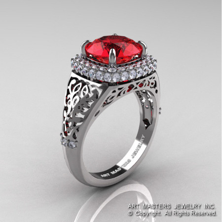 High Fashion 14K White Gold 3.0 Ct Ruby Diamond Designer Wedding Ring R407-14KWGDR-1