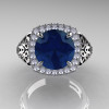 High Fashion 14K White Gold 3.0 Ct London Blue Sapphire Diamond Designer Wedding Ring R407-14KWGLBS-3