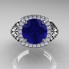 High Fashion 14K White Gold 3.0 Ct  Blue Sapphire Diamond Designer Wedding Ring R407-14KWGBS-3