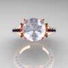 Exclusive 14K Rose Gold 3.0 Carat White and Blue Sapphire Solitaire Blazer Ring R401-14KRGBSWS-3