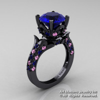 Exclusive French 14K Black Gold 3.0 Ct Blue and Light Pink Sapphire Solitaire Wedding Ring R401-14KBGLPSBS-1