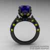 Exclusive French 14K Black Gold 3.0 Ct Blue and Yellow Sapphire Solitaire Wedding Ring R401-14KBGYSBS-2