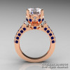 Exclusive 14K Rose Gold 3.0 Carat White and Blue Sapphire Solitaire Blazer Ring R401-14KRGBSWS-2
