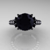Exclusive French 14K Black Gold 3.0 Ct Black and White Diamond Solitaire Wedding Ring R401-14KBGDBD-3