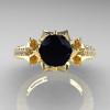 Classic 14K Yellow Gold 1.0 Ct Black and White Diamond Solitaire Wedding Ring R410-14KYGDBD-3