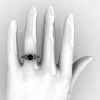 Classic 14K White Gold 1.0 Ct Black Diamond Blue Sapphire Solitaire Wedding Ring R410-14KWGBSBD-4