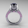 Classic 14K White Gold 1.0 Ct Black Diamond Light Pink Sapphire Solitaire Wedding Ring R410-14KWGLPSBD-2
