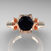 Classic 14K Rose Gold 1.0 Ct Black Diamond Blue Topaz Solitaire Wedding Ring R410-14KRGBTBD-3