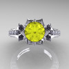 Classic 14K White Gold 1.0 Ct Yellow Sapphire Diamond Solitaire Wedding Ring R410-14KWGDYS-3