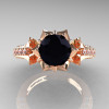 Classic 14K Rose Gold 1.0 Ct Black and White Diamond Solitaire Wedding Ring R410-14KRGDBD-3