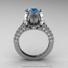 Classic 950 Platinum 1.0 Ct Aquamarine Diamond Solitaire Wedding Ring R410-PLATDAQ-2