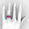 Classic 14K White Gold 1.0 Ct Pink Sapphire  Black Diamond Solitaire Wedding Ring R410-14KWGBDPS-4