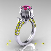 Classic 14K White Gold 1.0 Ct Pink and Yellow Sapphire Solitaire Wedding Ring R410-14KWGYSPS-1