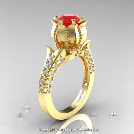 Classic 14K Yellow Gold 1.0 Ct Ruby Diamond Solitaire Wedding Ring R410-14KYGDR-1