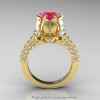 Classic 14K Yellow Gold 1.0 Ct Pink Sapphire Diamond Solitaire Wedding Ring R410-14KYGDPS-2