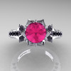 Classic 14K White Gold 1.0 Ct Pink Sapphire  Black Diamond Solitaire Wedding Ring R410-14KWGBDPS-3