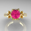 Classic 14K Yellow Gold 1.0 Ct Pink Sapphire Diamond Solitaire Wedding Ring R410-14KYGDPS-3