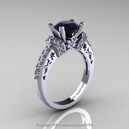 Modern Armenian Classic 18K White Gold 1.5 Ct Black and White Diamond Wedding Ring R137-18KWGDBD-1