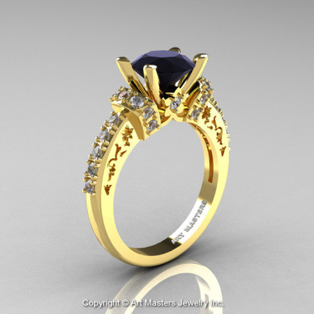 Modern Armenian Classic 14K Yellow Gold 1.5 Ct Black and White Diamond Wedding Ring R137-14KYGDBD-1