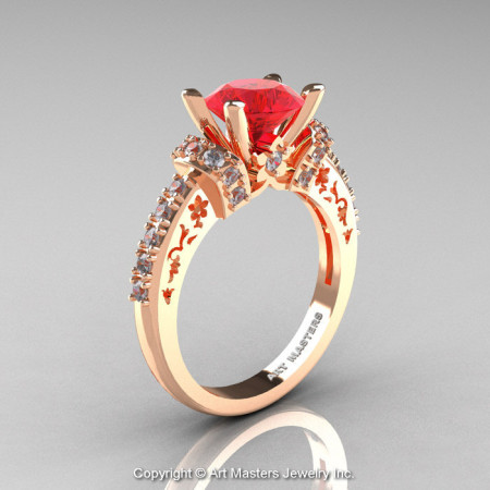 Modern Armenian Classic 14K Rose Gold 1.5 Ct Ruby Diamond Wedding Ring R137-14KRGDR-1