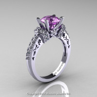 Modern Armenian Classic 14K White Gold 1.5 Ct Lilac Amethyst Diamond Wedding Ring R137-14KWGDLA-1