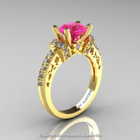 Modern Armenian Classic 14K Yellow Gold 1.5 Ct Pink Sapphire Diamond Wedding Ring R137-14KYGDPS-1