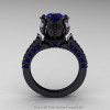 Classic 14K Black Gold 1.0 Ct Blue Sapphire Solitaire Wedding Ring R410-14KBGBS-2