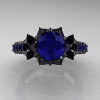 Classic 14K Black Gold 1.0 Ct Blue Sapphire Solitaire Wedding Ring R410-14KBGBS-3