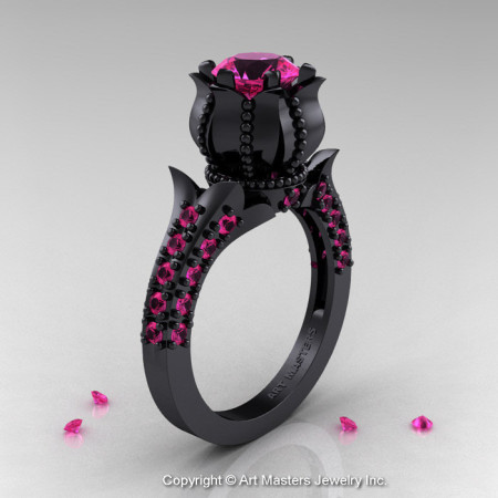 Classic 14K Black Gold 1.0 Ct Pink Sapphire Solitaire Wedding Ring R410-14KBGPS-1