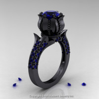 Classic 14K Black Gold 1.0 Ct Blue Sapphire Solitaire Wedding Ring R410-14KBGBS-1